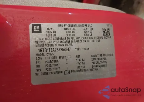 2011 GMC Sierra 1500 Work Truck z USA, uszkodzony, nr VIN 1GTR1TEA2BZ258347